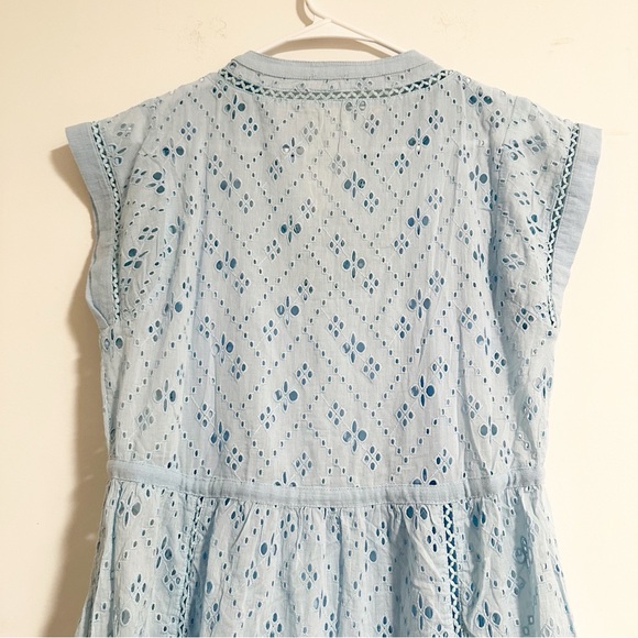 Sundance Astoria Eyelet Blue Buttoned Ruffled Cap Sleeve Tiered Midi Sun Dress - Picture 5 of 13